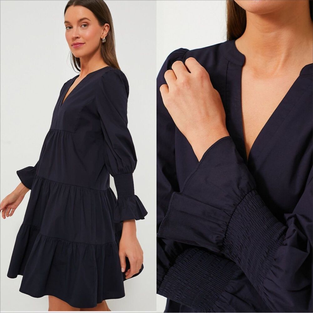 Tuckernuck Pomander Place Kenzo Cotton Poplin Dress Size Medium Navy Blue - Picture 2 of 7